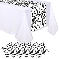 6 Pcs Halloween Table Runners Plastic Bat Printed Table Runner 14 x 108 inch ...