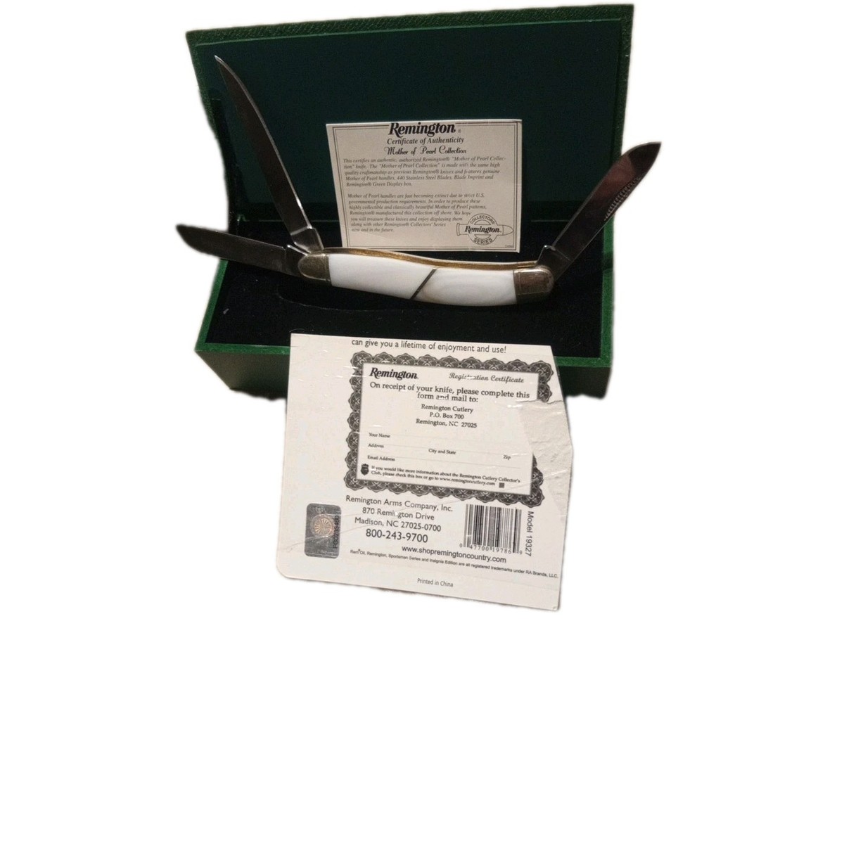 Remington Collectors Mother Of Pearl Knife W/ Certificate Of