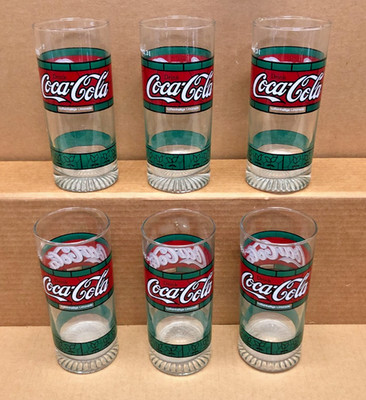 Set of 6 Coca-Cola 6'' Red Green German Drinking Glasses Koffeinhaltige Limonade