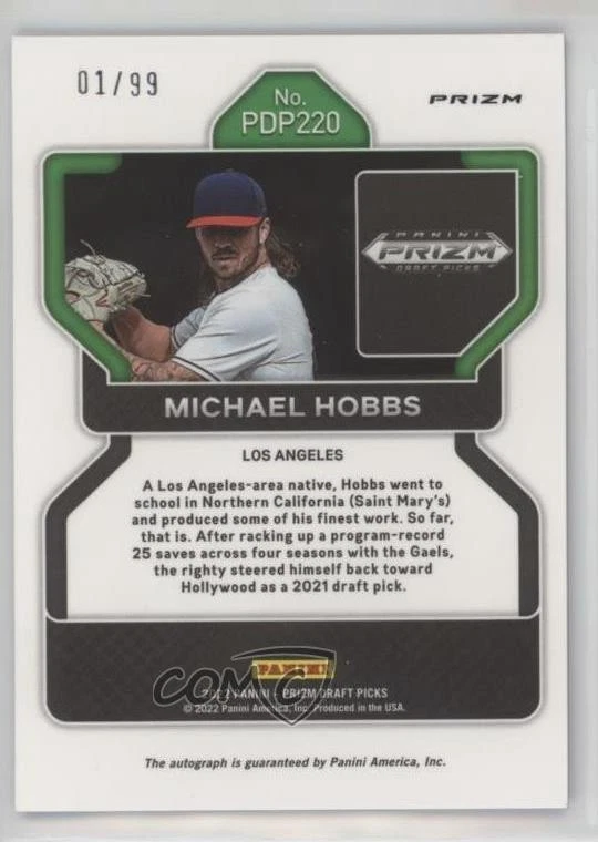 2022 Panini Prizm Draft Picks Blue Prizm Auto /99 Michael Hobbs #PDP220 Auto - Image 2 of 2