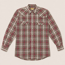 Men's Vintage Red Brown Plaid Pearl Snap Long Sleeve Cowboy Western Shirt