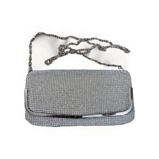 Rhinestone Evening Clutch Purse Silver Chain Party Wedding Shiny