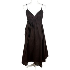 Donna Morgan Babydoll Dress 8 Midi Chocolate Brown Lined Belt Wedding Guest