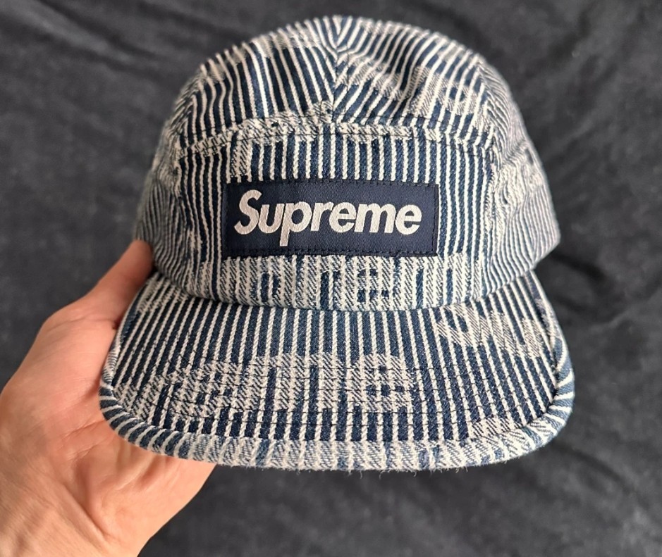 【美品】Supreme 24ss Denim Camp Cap ストライプ Supreme Denim Camp Cap Stripe Blue Adjustable Hat 24SS Authentic