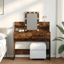 Image of Modern Wooden Makeup Vanity Desk Dressing Table With 2 Drawers LED Mirror Wood