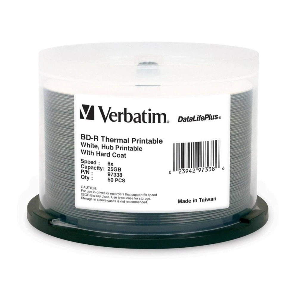 50pc VERBATIM BD-R White Wide Thermal 6x Speed Blank Discs 25GB