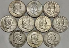 Lot of 10 (1948 to 1951) Franklin Half Dollars