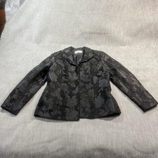 Kasper Blazer Jacket W M Black Floral Jacquard Lined Classic Career Evening Glam