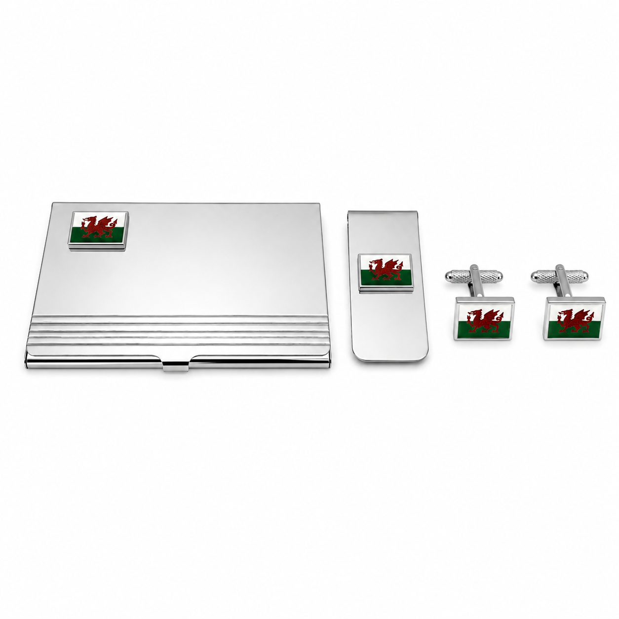 Welsh Flag Business Card Holder, Money Clip & Cufflink Set for Men – Onyx Art