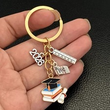2026 Graduation Cap Gown Keychain Personalized Student Gift Key Ring Pendant