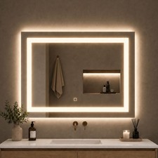 Rectangular LED Touch Mirror with Aluminum Frame for Bathrooms and Environments