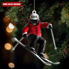 Personalized Skiing Shaped 2D Flat Ornament, Gift For Skiing Lovers,