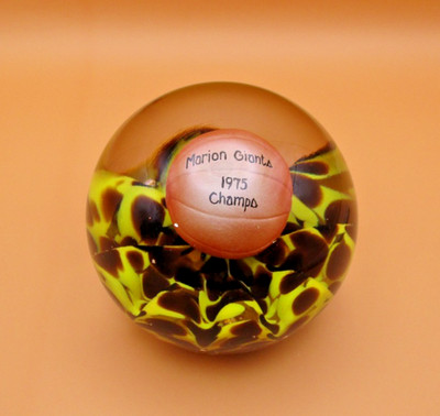Maude and Bob Sinclair Paperweight, Marion Giants 1975 Basketball Champs Indiana