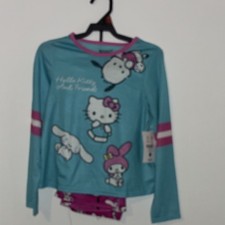 Sanrio Hello Kitty Friends Girls M 2-Piece Long Sleeve Fleece Pajamas Blue/Pink