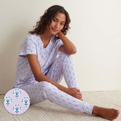 Printed Peruvian Cotton Women's Jogger Pants Pajama Set