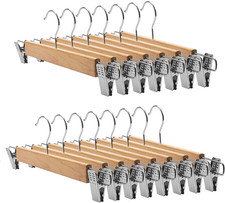 15 Pack 14" Natural Wooden Hangers Skirt Pants Clothes Hangers with Clips and 36