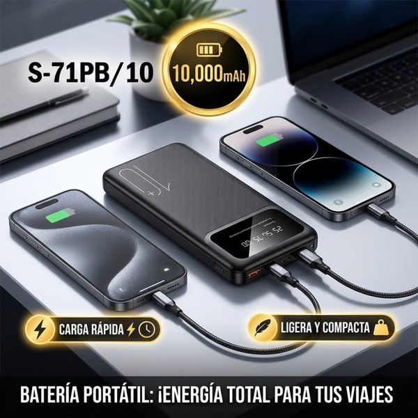 Power Bank 10000mAh Batería Externa Portátil Carga Rápida 2 USB para Móvil