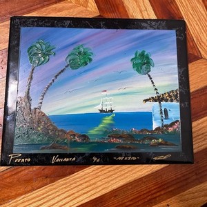 VTG Puerto Vallarta Handpainted Mexico 10"x 8" Wall Decor Beach Palms Signed