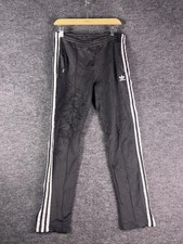 Adidas Track Pants Womens M Black 3 Stripe Elastic Waist Zip Hem Athletic Casual