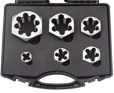 Pipe Hex Die Set 6 Pcs Cartbon Steel 1/8''-27 1/4''-18 3/8''-18 1/2''-14 3/4''-14 1''-