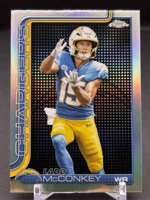 2025 Topps Chrome Football Ladd McConkey Lightboard Logo Refractor SSP #156