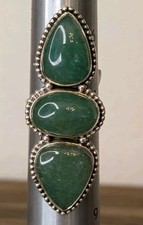 Sterling Silver Triple Green Stone Teardrop Ring Sz 7 Statement Southwestern