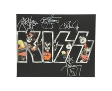 KISS Band Signed Canvas Gene Simmons Paul Stanley Ace Frehley Peter Criss COA