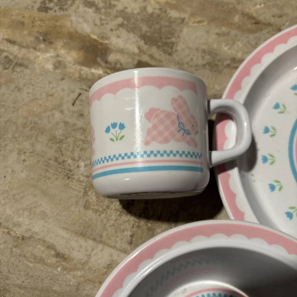 Plato de melamina a cuadros de tulipán rosa sello vintage platos para niños Foto 3 de 4