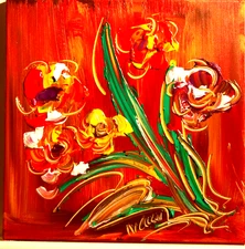 HOT FLOWERS Oil Painting   abstract SIGNED  Original on canvas TEXTURED