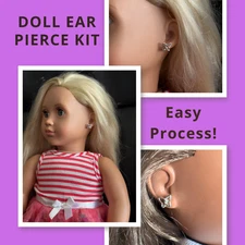 18 inch girl Doll Ear Piercing Pierce Kit Tool with a set of Standard Earrings