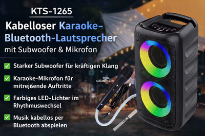 KTS 1265 Bluetooth Karaoke Lautsprecher | Tragbar mit Mikrofon | RGB Licht | Sub