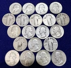 Lot of (20) 25 cent U.S. Silver Quarter dollars Washington & Standing Liberty