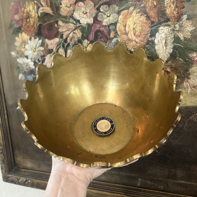 Vintage Brass Crown Bowl 1983 Golden State Horse Show Trophy Scalloped Regency