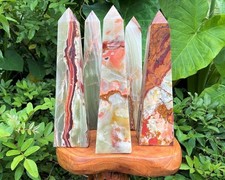 JUMBO 12" Green Onyx Crystal Obelisks, 4-Sided Natural Crystal Towers