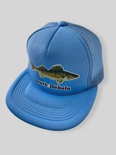 VINTAGE South Dakota Trucker Snapback Hat 80s Baby Blue Cap Mesh Foam