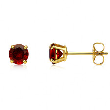 14K Yellow Gold 4mm Round Shaped Birthstone Stud Push Back Earrings for Women