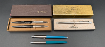 #ad #ad Lot of 4 PARKER Ballpoint Pens and 1 Mechanical Pencil Brass Threads All $39.95