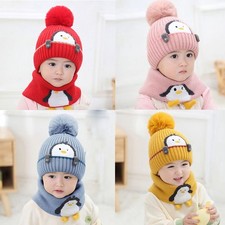 Toddler Kids Hat Knit Beanie Scarf Set Baby Boys Girl Warm Winter Cap Pom Bobble