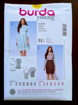 Burda Pattern 7012 Reto Fit-and-Flared Slim-fitting Sheath Style Dress Sz 6-16