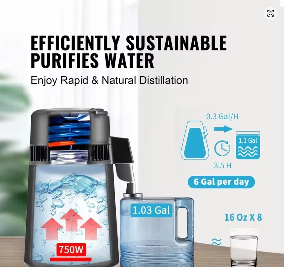 Filtro purificador de agua pura VEVOR SucceBuy destilador de agua 4L Foto 2 de 4