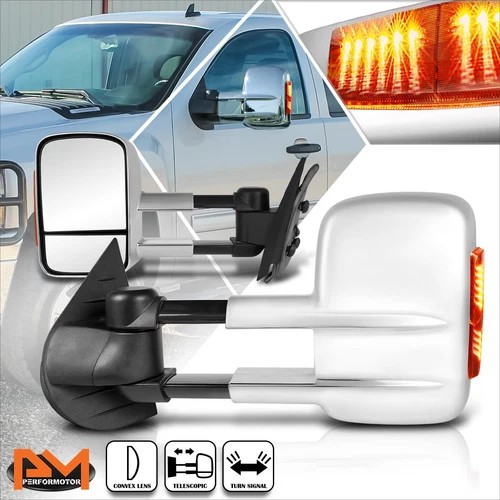 For 07-14 Silverado/Sierra Manual Telescoping Towing Mirror w/LED Signal Chrome