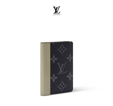 Louis Vuitton Card Case Organizer Khaki Green M28642 Monogram Eclipse Canvas New