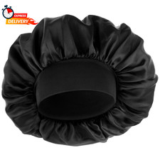 Silk Bonnet for Men, Satin Bonnet Double Layer Elastic Band Silk Sleep Cap Black