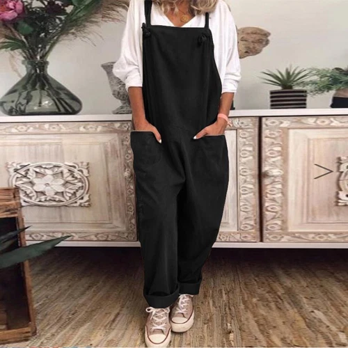 Womens Plus Size Overalls Casual Loose Dungarees Romper Baggy Playsuit Jumpsuit - Bild 14 von 35