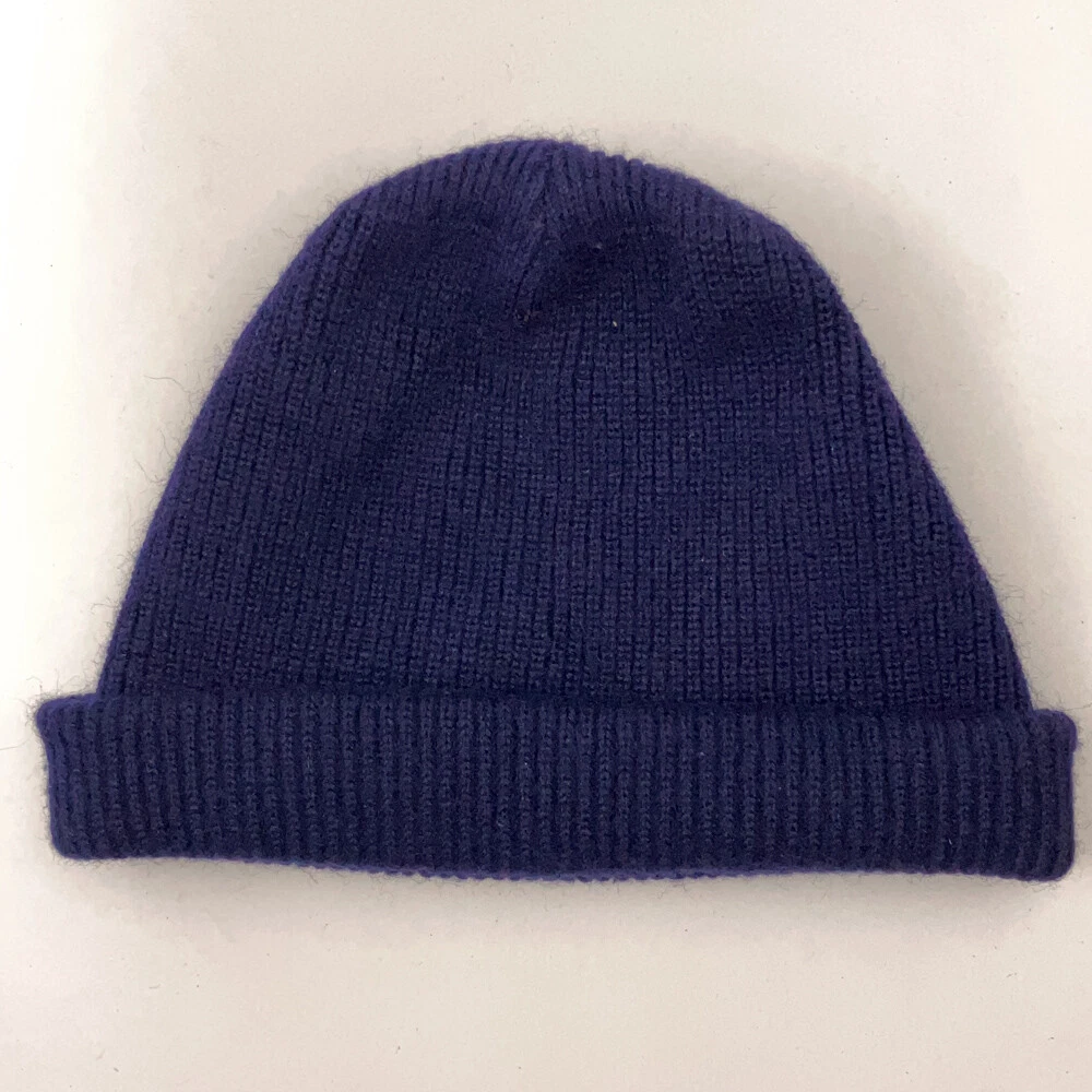Retro Dark Blue Rolled Cuff Winter Watch Cap