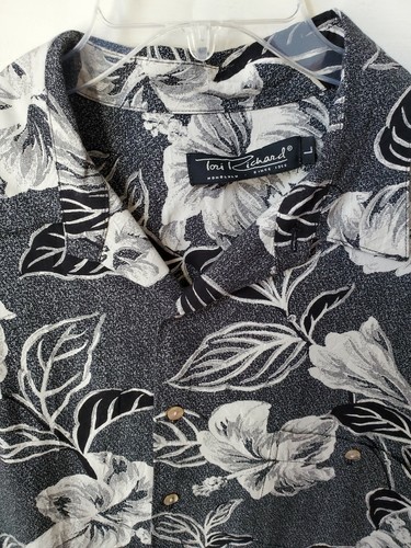 Vtg Tori Richard Men's Hawaiian Aloha Shirt L Black Floral Pocket 100% Viscose - Picture 4 of 9