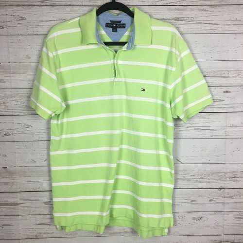 Tommy Hilfiger Hombre Manga Corta Verde y Blanco Polo Bandera Logo Talla Lg B6 - Imagen 1 de 6