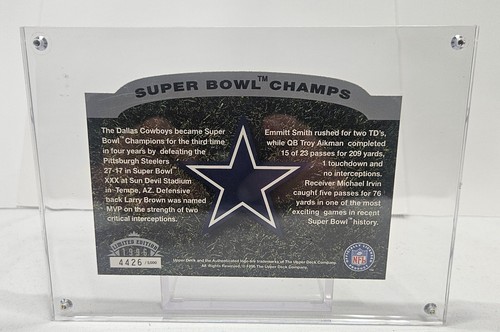 1996 Dallas Cowboys Superbowl XXX Champions Die Cut Card Upper Deck #4426/5000 - Picture 4 of 4