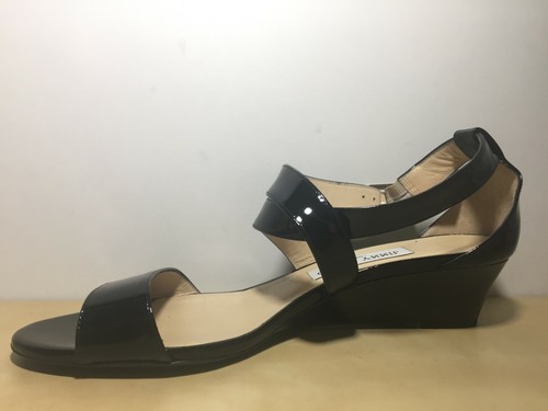 Jimmy Choo TREAT Black Patent Leather T Strap Low Wedge Sandal Shoe 38 - 7.5 - Picture 2 of 5