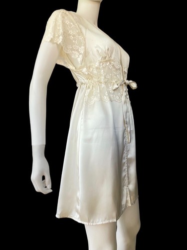 NWT Women Sleeping Robe Sexy Nightgown Cream Long Sleeve Silk Pajamas S - Picture 4 of 12